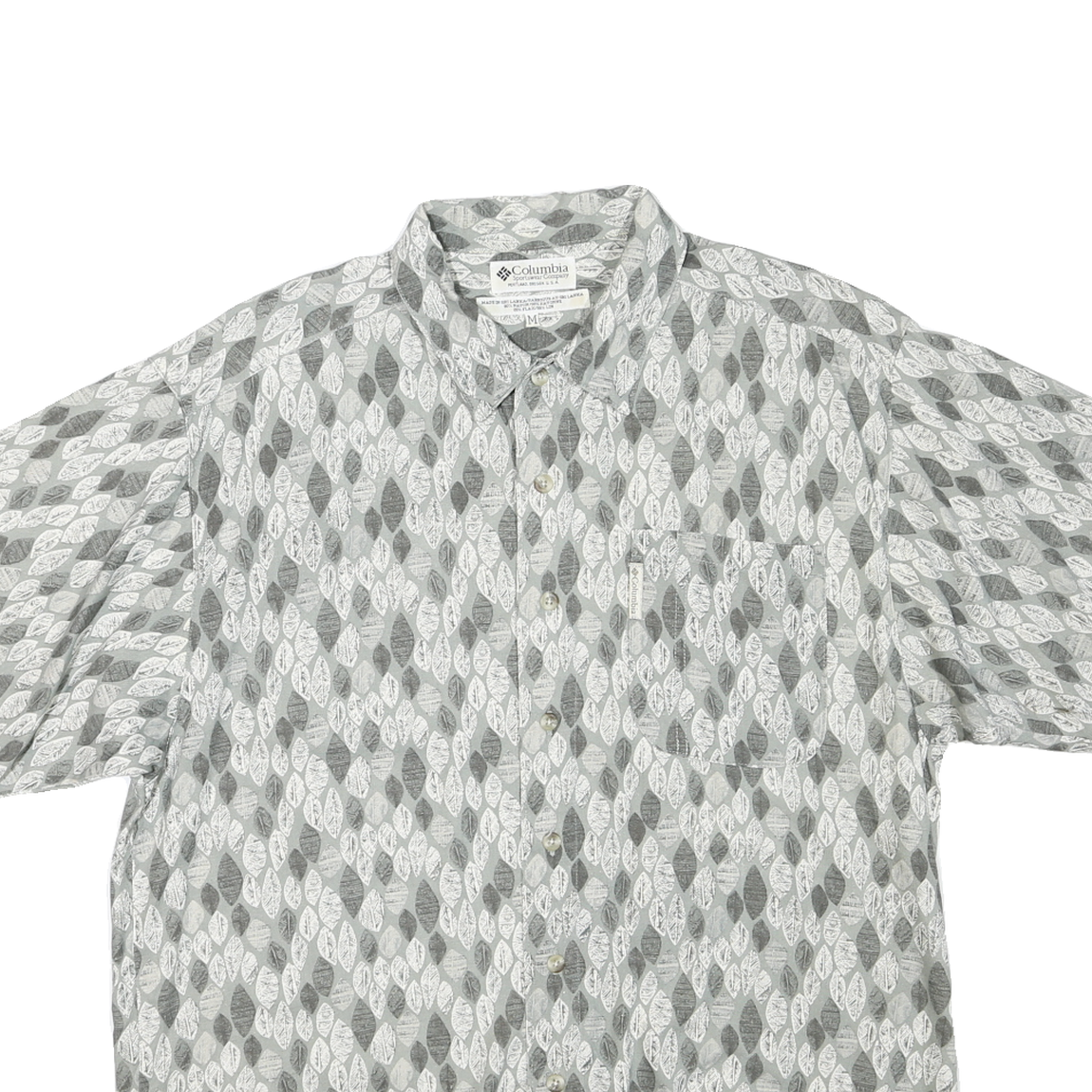 COLUMBIA Mens Grey & White Pattern Shirt M Cotton Blend Casual Button Front