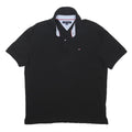 TOMMY HILFIGER Mens Black Short Sleeve Plain Polo Shirt L Cotton Blend Casual