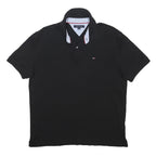 TOMMY HILFIGER Mens Black Short Sleeve Plain Polo Shirt L Cotton Blend Casual