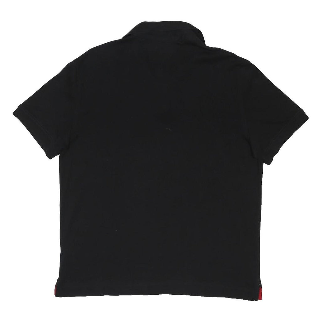 TOMMY HILFIGER Mens Black Short Sleeve Plain Polo Shirt L Cotton Blend Casual