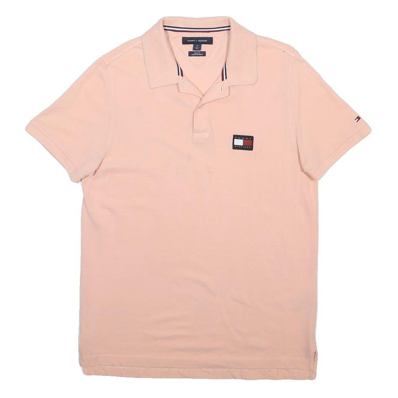 TOMMY HILFIGER Mens Pink Polo Shirt M Cotton Blend Short Sleeve Classic