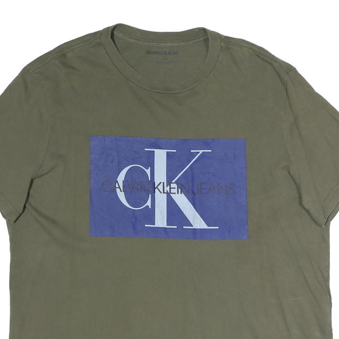 CALVIN KLEIN JEANS Mens Green Blue Graphic T-Shirt L Short Sleeve Crew Neck