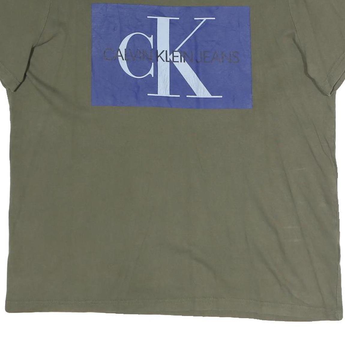 CALVIN KLEIN JEANS Mens Green Blue Graphic T-Shirt L Short Sleeve Crew Neck