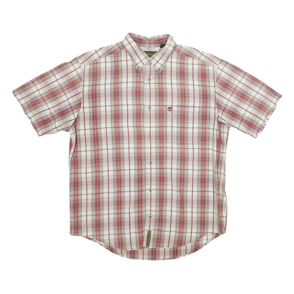 TIMBERLAND Mens White & Red Check Shirt L Casual Cotton Short Sleeve Button
