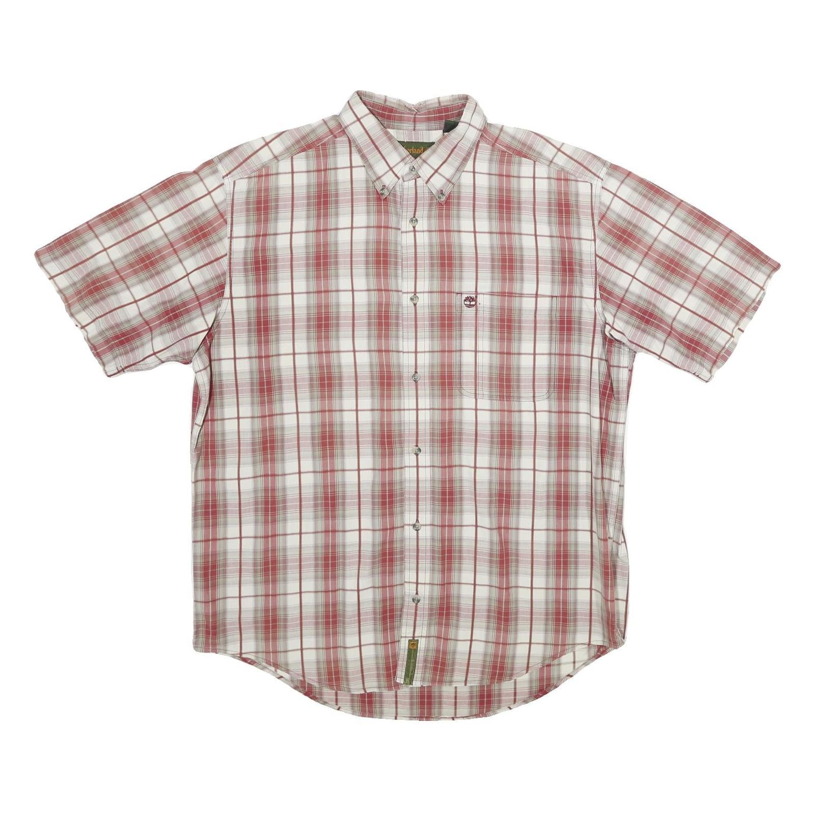 TIMBERLAND Mens White & Red Check Shirt L Casual Cotton Short Sleeve Button