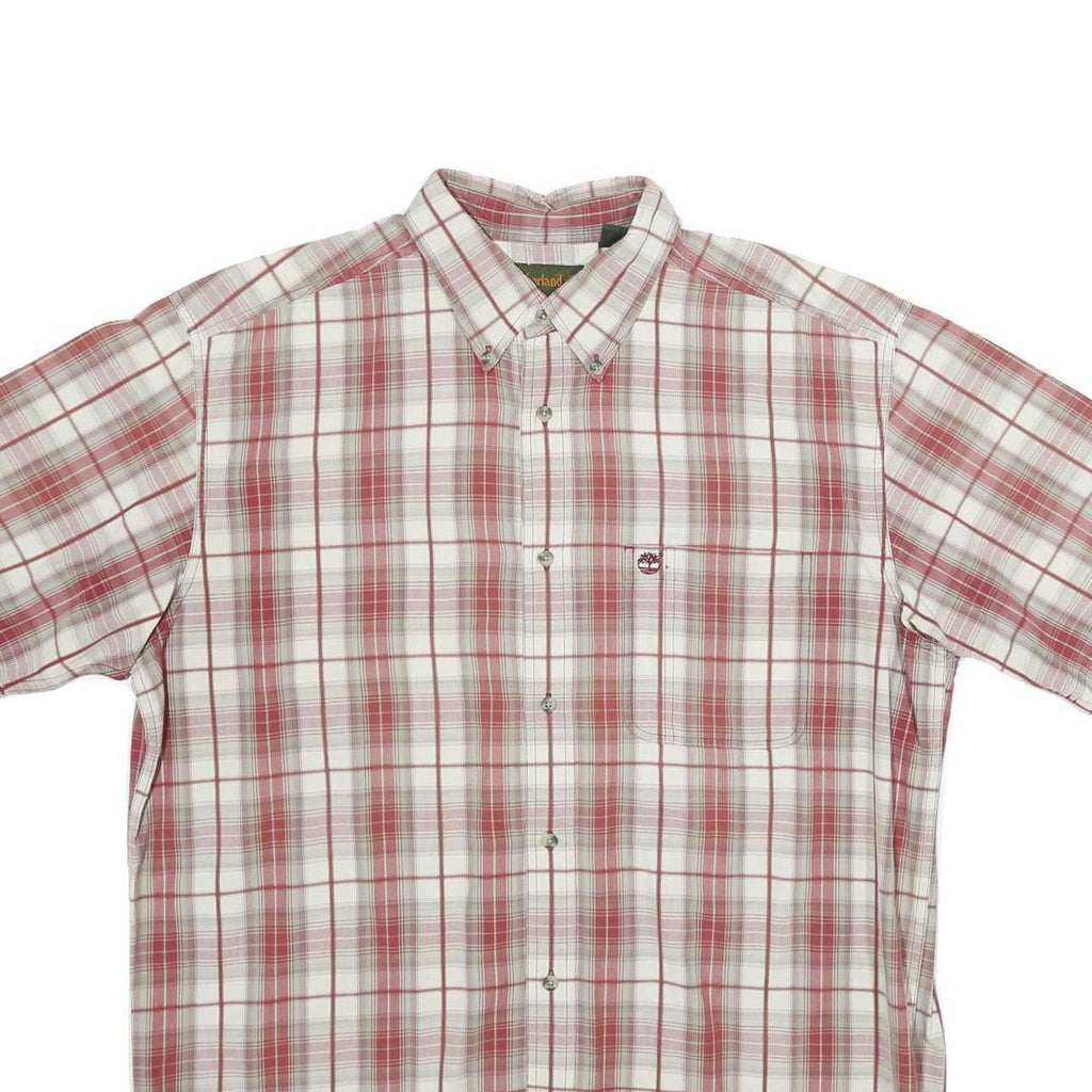 TIMBERLAND Mens White & Red Check Shirt L Casual Cotton Short Sleeve Button