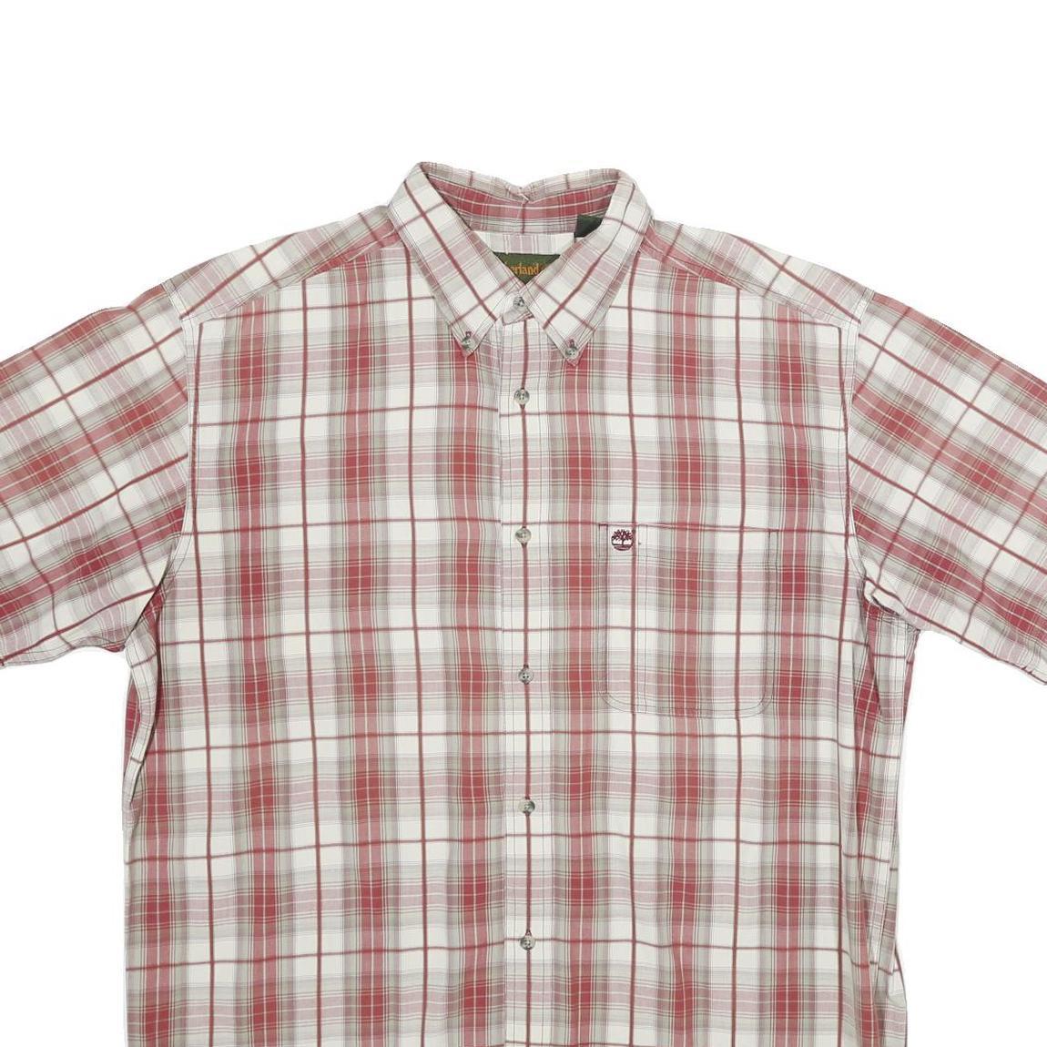TIMBERLAND Mens White & Red Check Shirt L Casual Cotton Short Sleeve Button