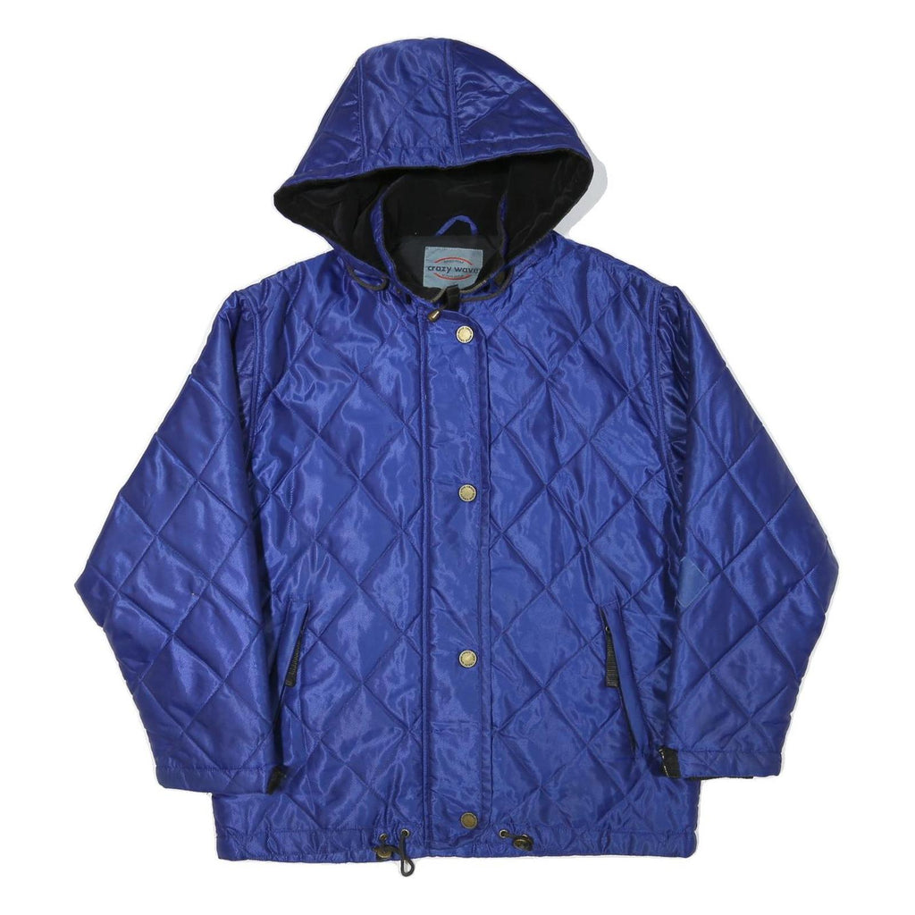 CRAZY WAVE Womens Blue Quilted Hooded Jacket L Polyester Blend Zip Outdoor