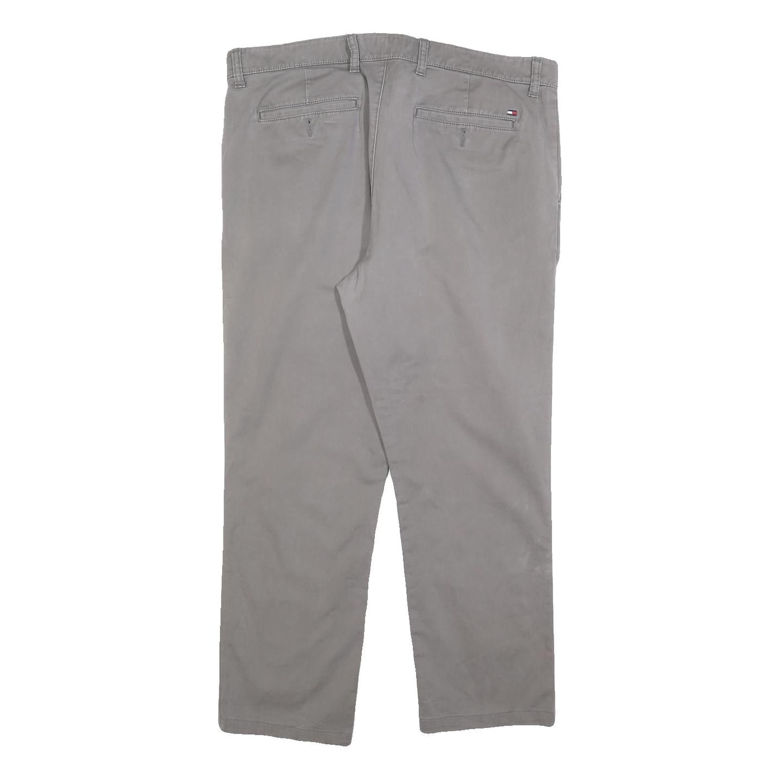 TOMMY HILFIGER Mens Cotton Blend Grey Slim Straight Trousers W36 L26 Casual