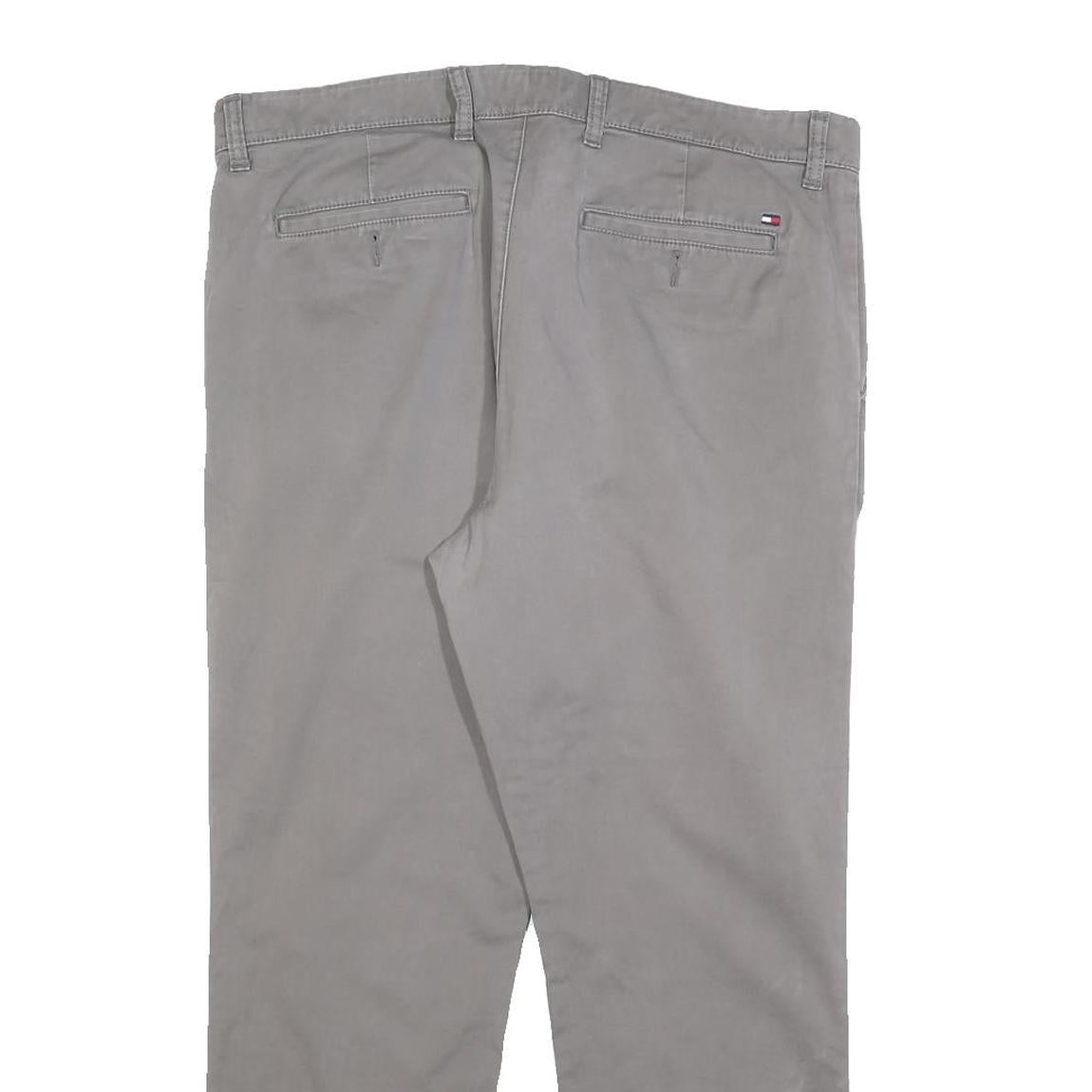 TOMMY HILFIGER Mens Cotton Blend Grey Slim Straight Trousers W36 L26 Casual