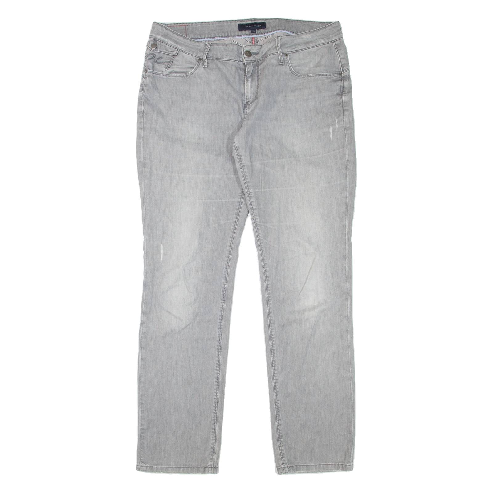 TOMMY HILFIGER Womens Jeans Grey Regular Straight Denim Stone Wash W33 L32