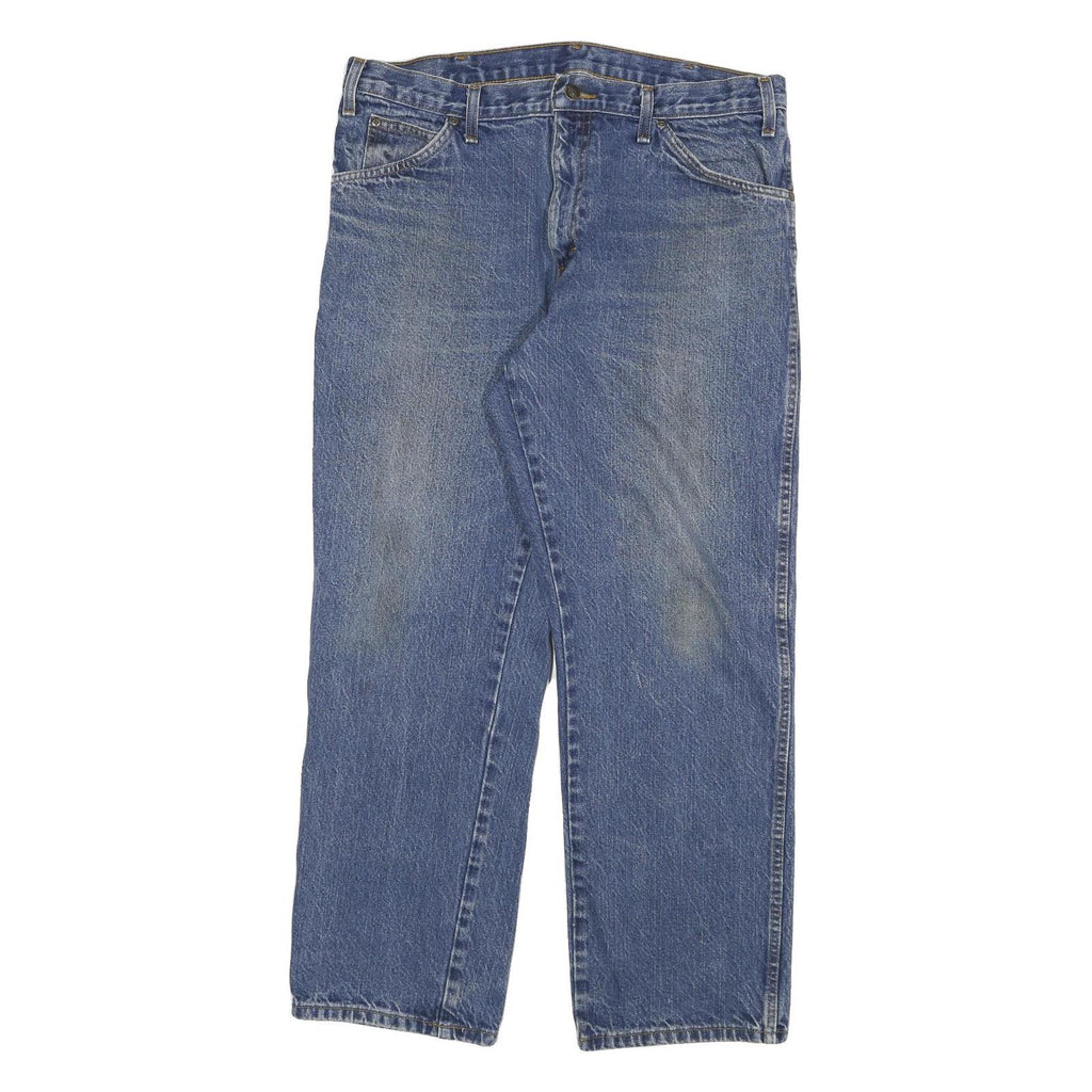 DICKIES Mens Blue Regular Fit Straight Leg Denim Rinse W34 L28 Cotton Blend Zip