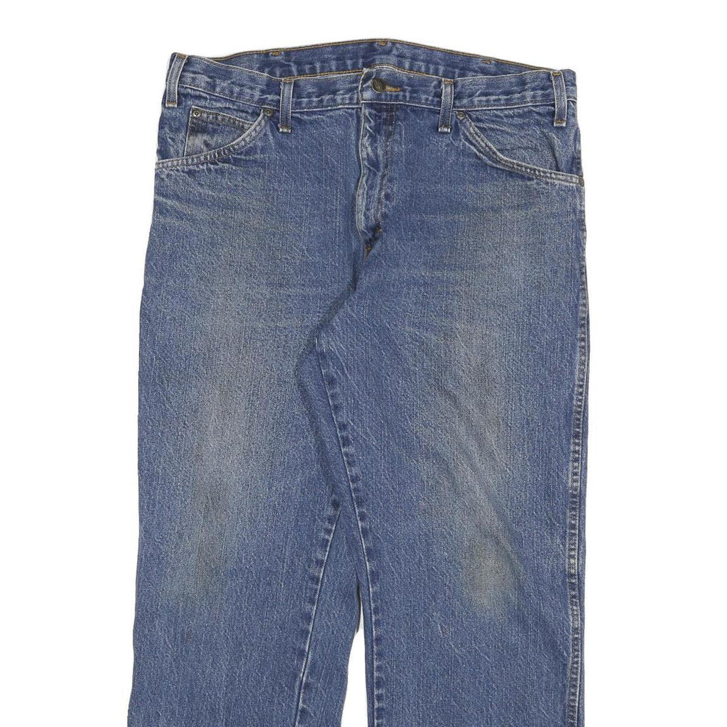 DICKIES Mens Blue Regular Fit Straight Leg Denim Rinse W34 L28 Cotton Blend Zip