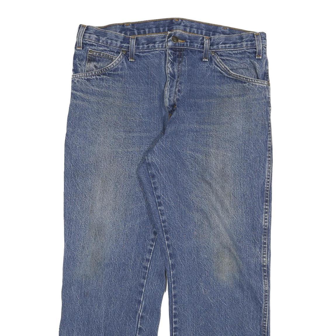 DICKIES Mens Blue Regular Fit Straight Leg Denim Rinse W34 L28 Cotton Blend Zip