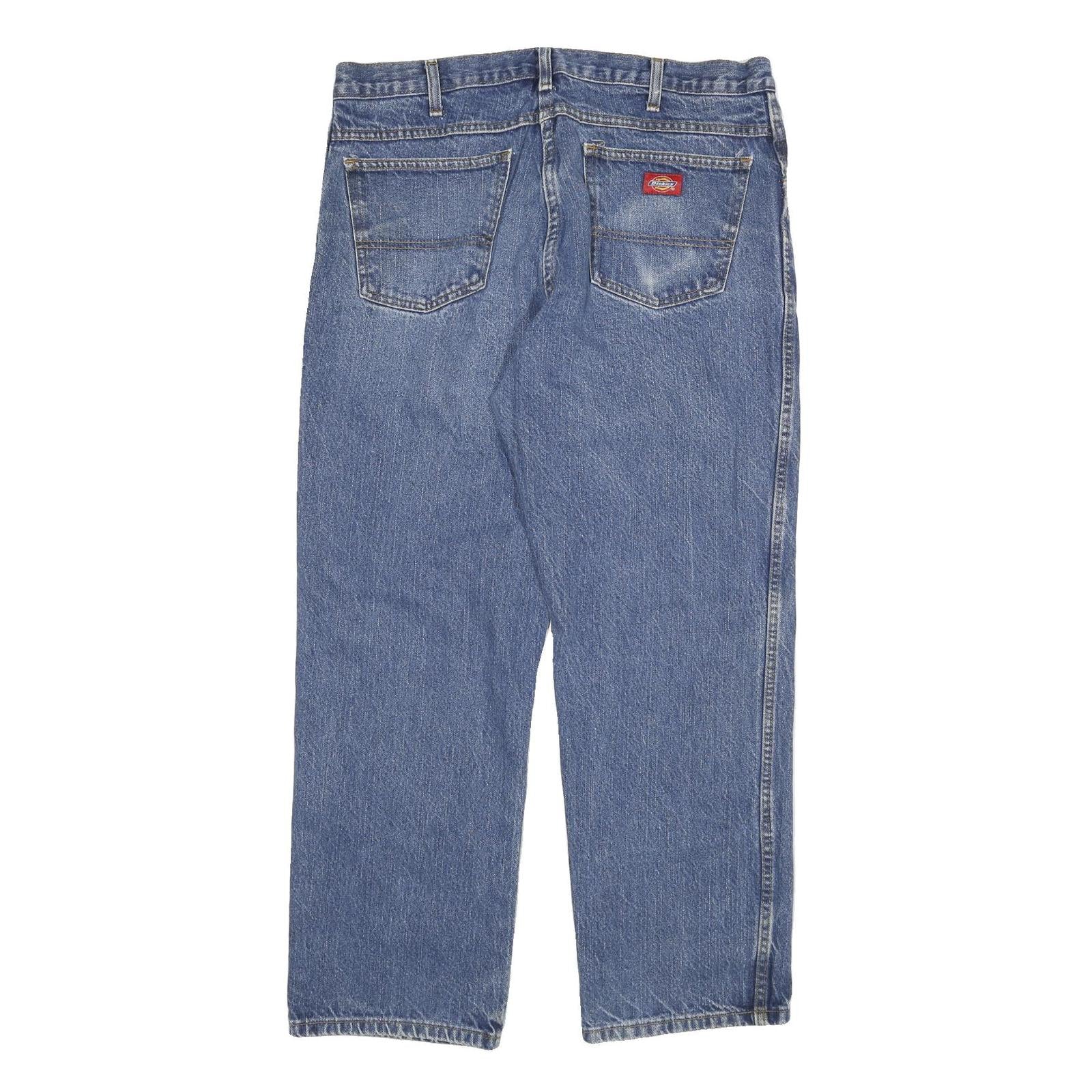 DICKIES Mens Blue Regular Fit Straight Leg Denim Rinse W34 L28 Cotton Blend Zip