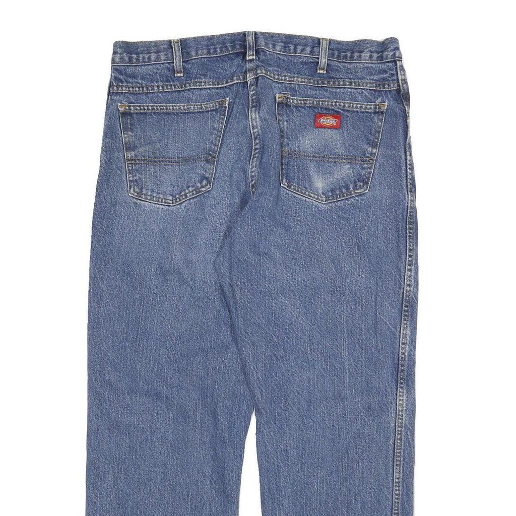 DICKIES Mens Blue Regular Fit Straight Leg Denim Rinse W34 L28 Cotton Blend Zip