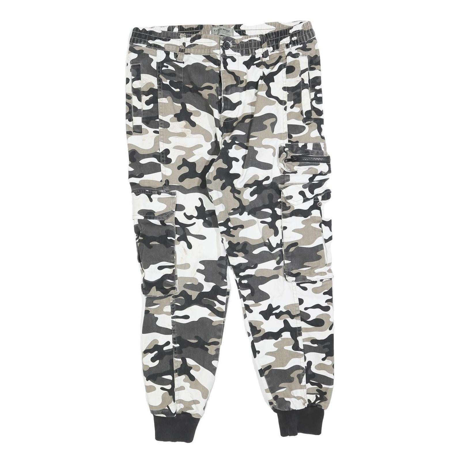 CLOCKHOUSE Mens Cotton Blend White & Grey Camouflage Regular Fit Cargo Trousers