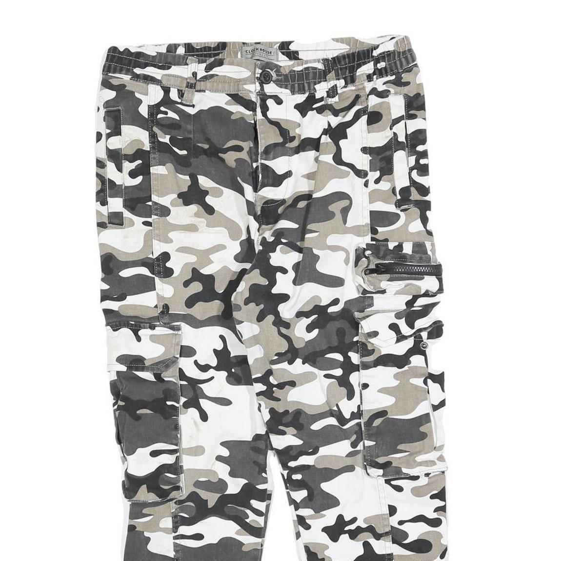 CLOCKHOUSE Mens Cotton Blend White & Grey Camouflage Regular Fit Cargo Trousers