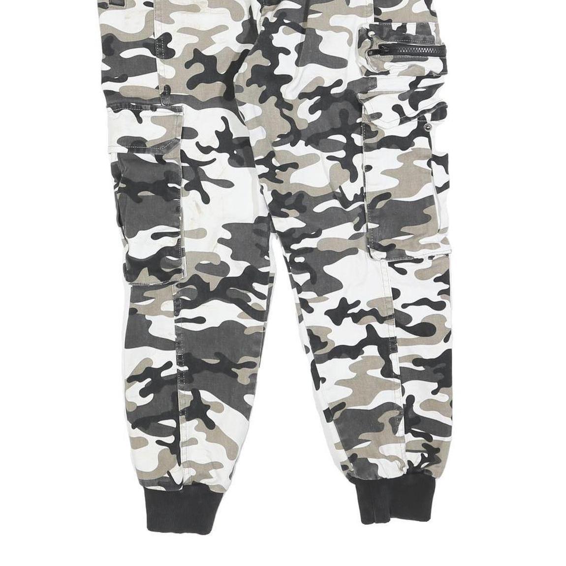 CLOCKHOUSE Mens Cotton Blend White & Grey Camouflage Regular Fit Cargo Trousers