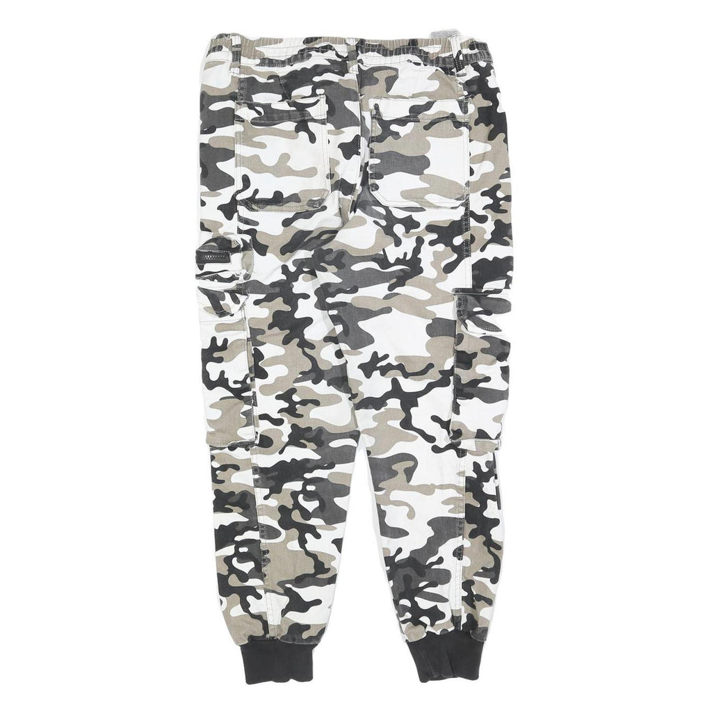 CLOCKHOUSE Mens Cotton Blend White & Grey Camouflage Regular Fit Cargo Trousers