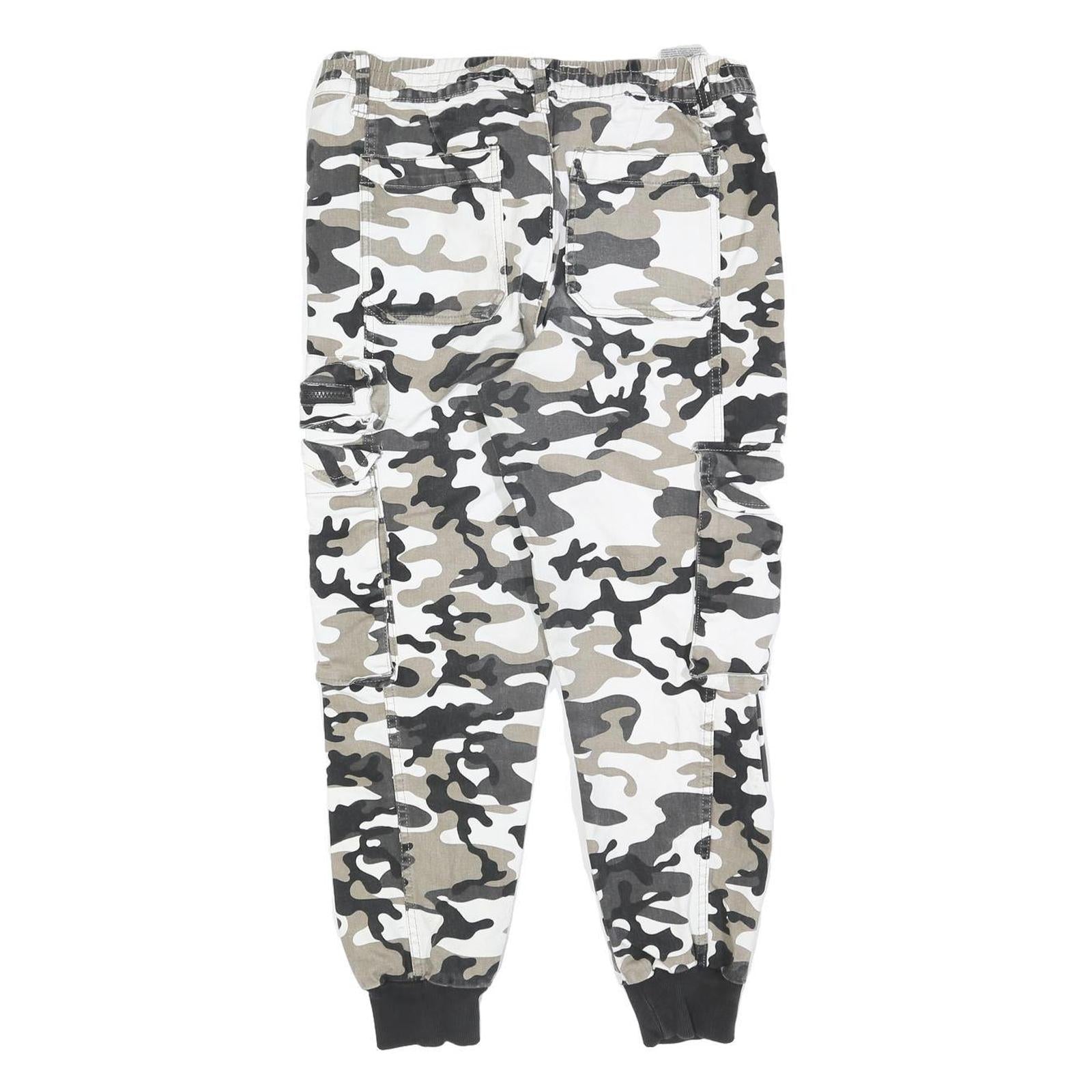 CLOCKHOUSE Mens Cotton Blend White & Grey Camouflage Regular Fit Cargo Trousers