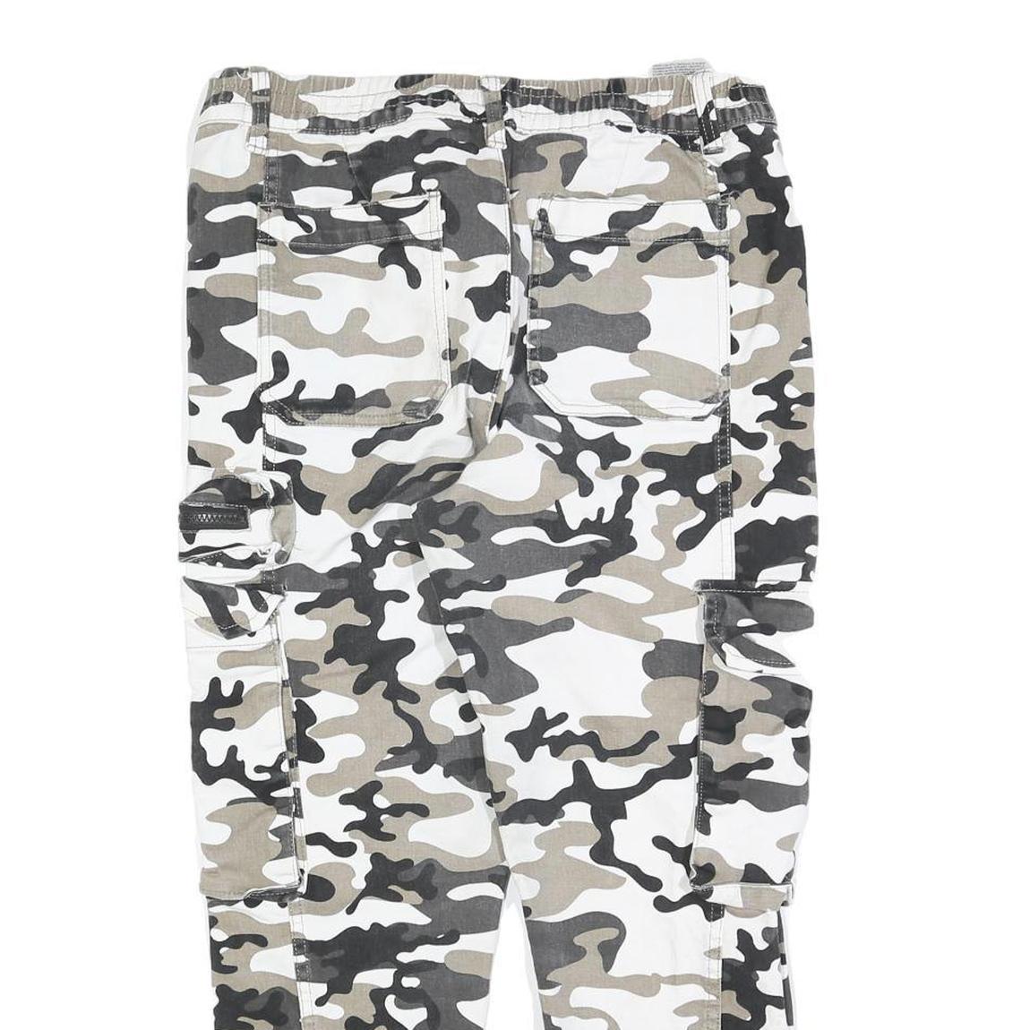 CLOCKHOUSE Mens Cotton Blend White & Grey Camouflage Regular Fit Cargo Trousers