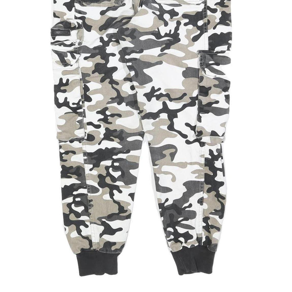 CLOCKHOUSE Mens Cotton Blend White & Grey Camouflage Regular Fit Cargo Trousers