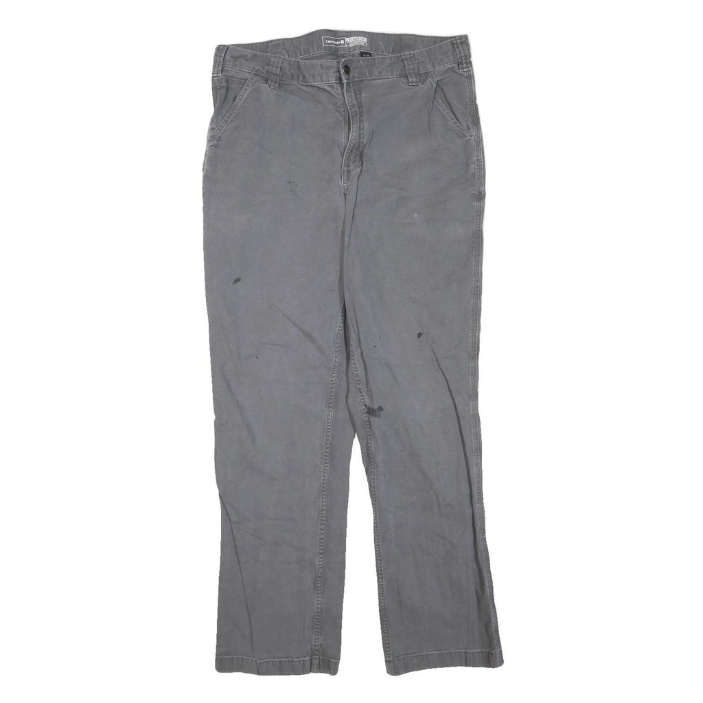 CARHARTT Mens Regular Grey Cotton Blend Trousers W36 L34 Workwear Zip Closure