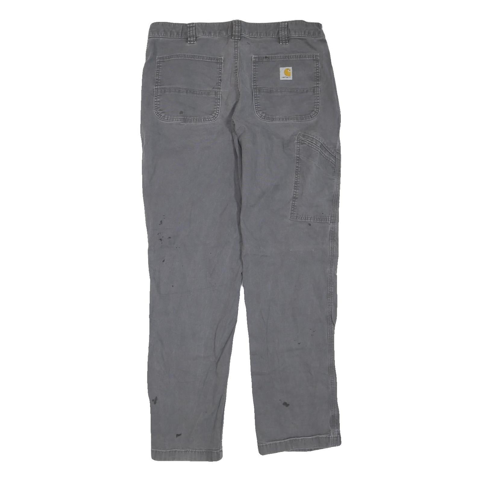 CARHARTT Mens Regular Grey Cotton Blend Trousers W36 L34 Workwear Zip Closure