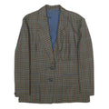 Womens Brown Blue Wool Blend Check Jacket L Button Closure Classic Fit