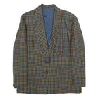 Womens Brown Blue Wool Blend Check Jacket L Button Closure Classic Fit