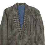 Womens Brown Blue Wool Blend Check Jacket L Button Closure Classic Fit