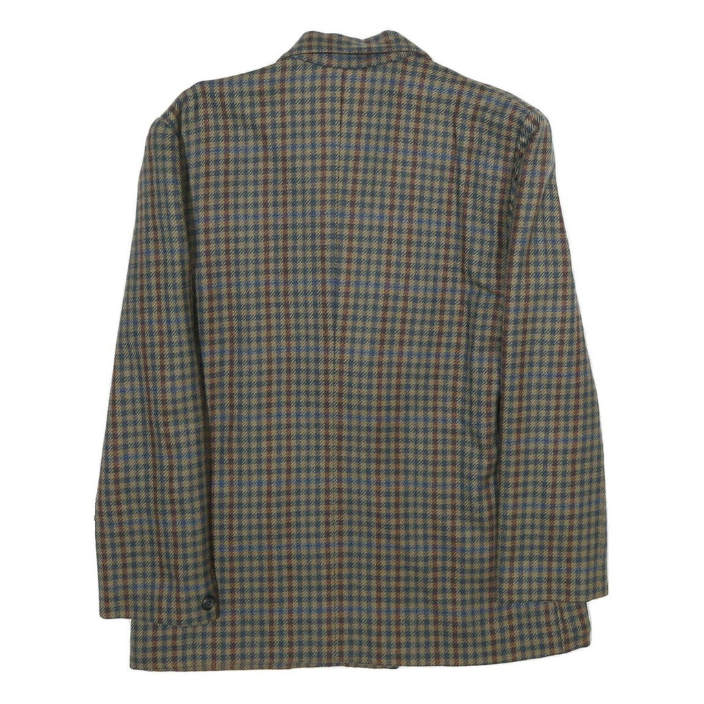 Womens Brown Blue Wool Blend Check Jacket L Button Closure Classic Fit