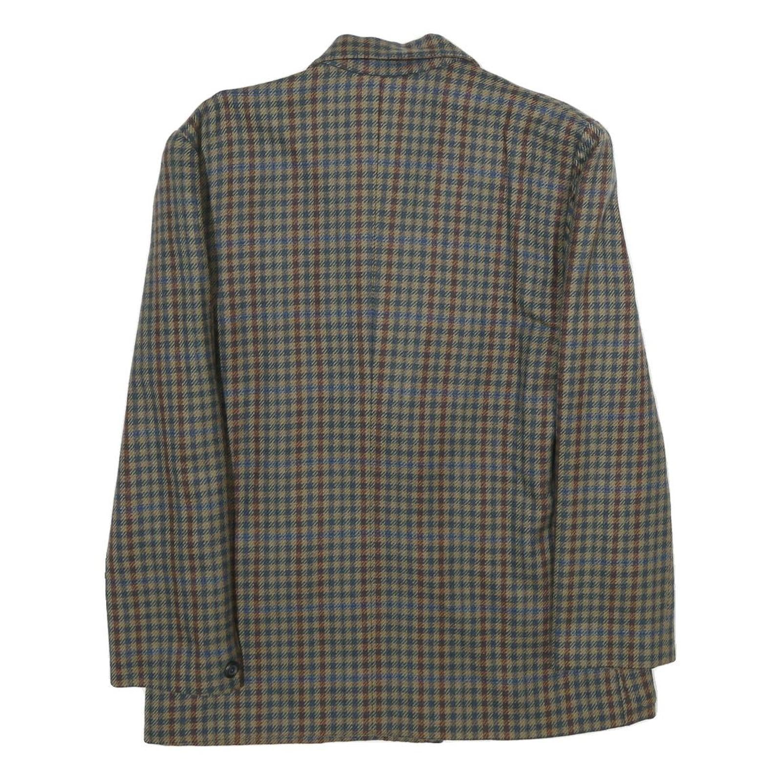 Womens Brown Blue Wool Blend Check Jacket L Button Closure Classic Fit