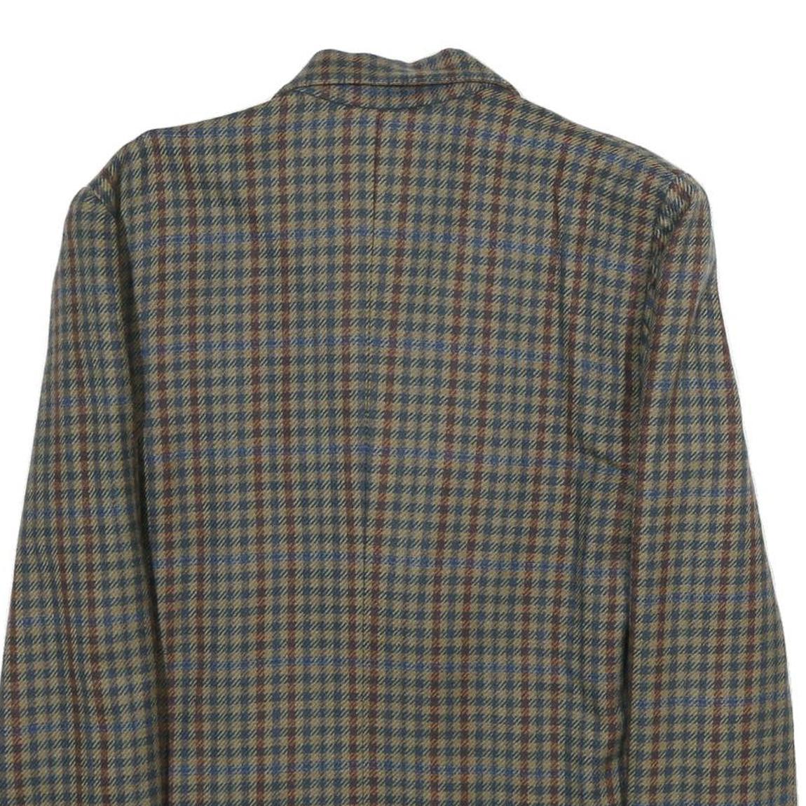 Womens Brown Blue Wool Blend Check Jacket L Button Closure Classic Fit