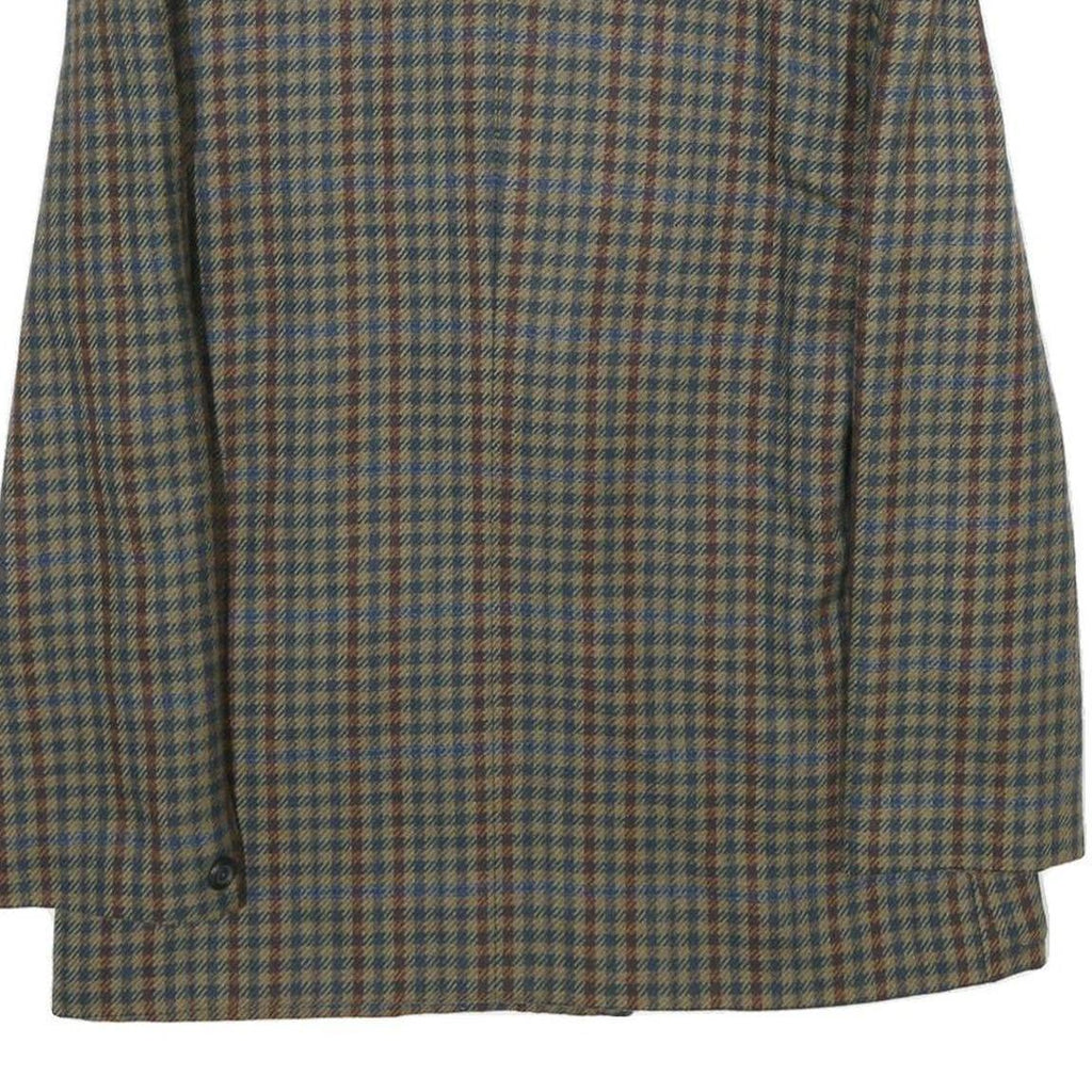 Womens Brown Blue Wool Blend Check Jacket L Button Closure Classic Fit
