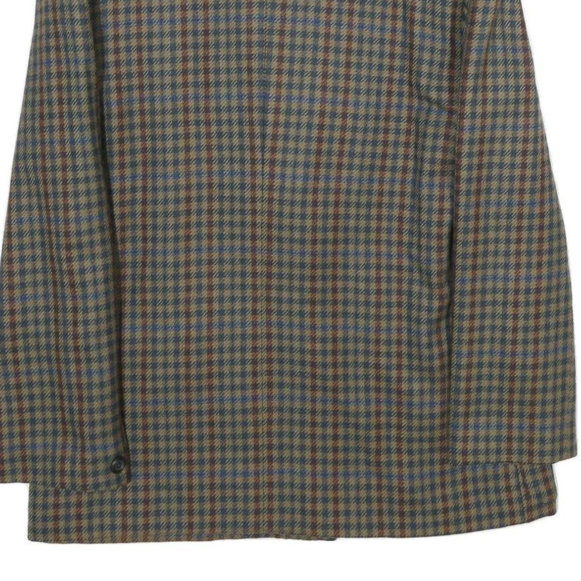 Womens Brown Blue Wool Blend Check Jacket L Button Closure Classic Fit