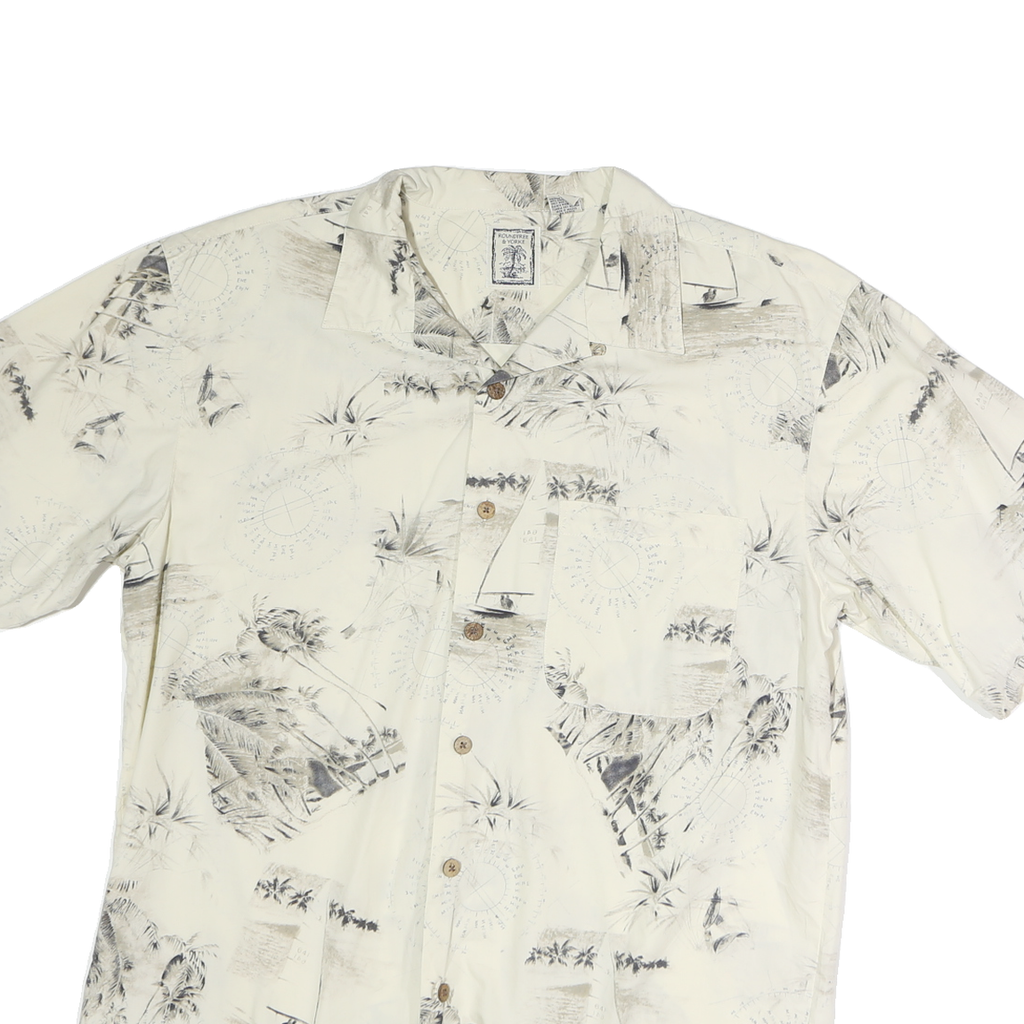 ROUNDTREE & YORKE Mens Cream & Grey Printed Cotton Short Sleeve Shirt M Casual