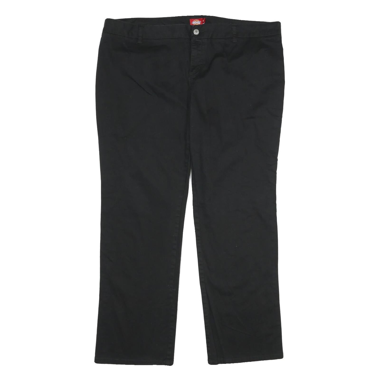 DICKIES Womens Black Relaxed Straight Trousers W40 L32 Cotton Blend Zip