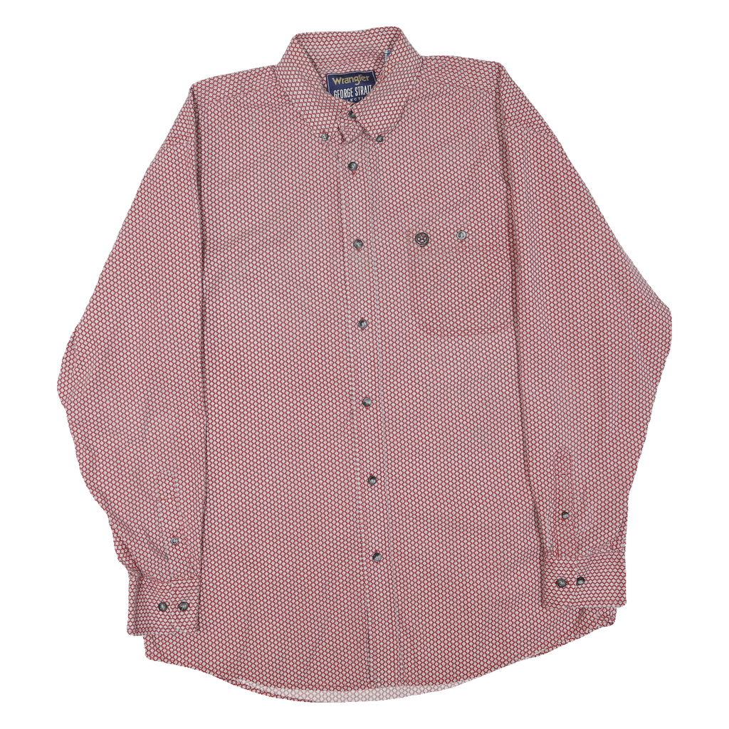 WRANGLER Mens Red & White Printed Shirt L Button Down Cotton Blend Long Sleeve
