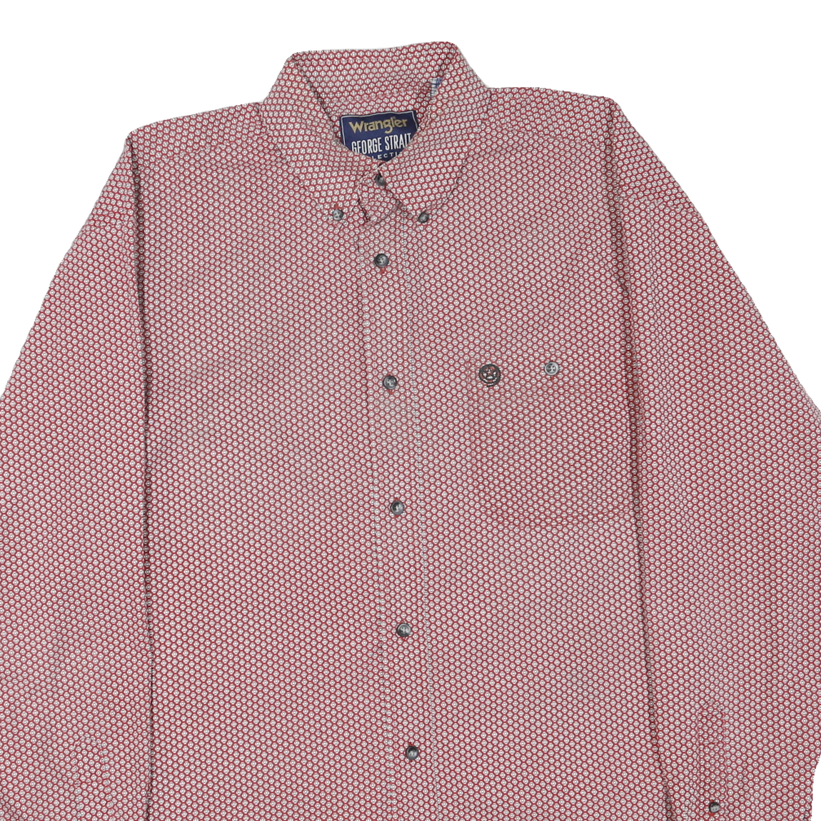 WRANGLER Mens Red & White Printed Shirt L Button Down Cotton Blend Long Sleeve