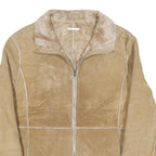 GUESS Womens Beige Leather Jacket S Suede Panel Zip Closure Stylish Outerwear