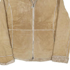 GUESS Womens Beige Leather Jacket S Suede Panel Zip Closure Stylish Outerwear