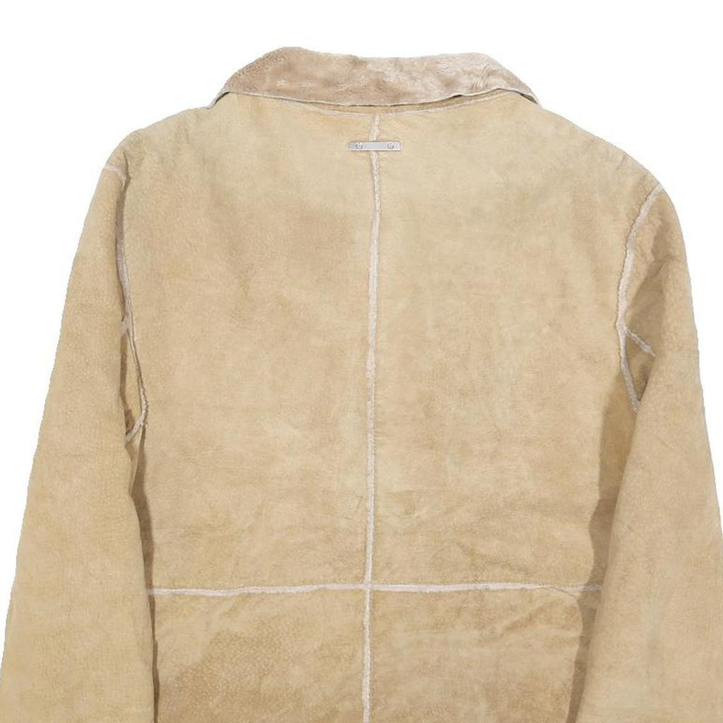 GUESS Womens Beige Leather Jacket S Suede Panel Zip Closure Stylish Outerwear