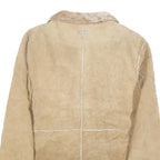 GUESS Womens Beige Leather Jacket S Suede Panel Zip Closure Stylish Outerwear