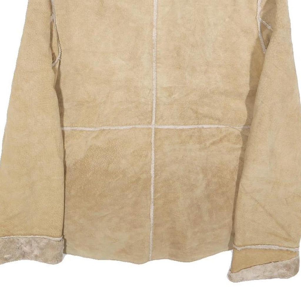 GUESS Womens Beige Leather Jacket S Suede Panel Zip Closure Stylish Outerwear