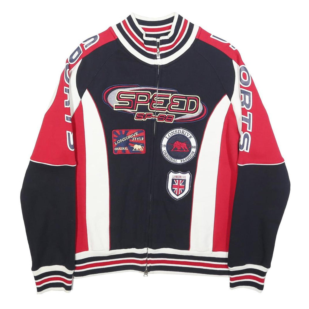 LONSDRIVE Mens Blue & Red Cotton Zip Jacket S Logo Patch Sports Racing Style