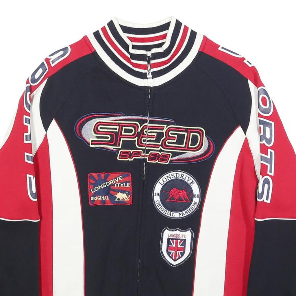 LONSDRIVE Mens Blue & Red Cotton Zip Jacket S Logo Patch Sports Racing Style