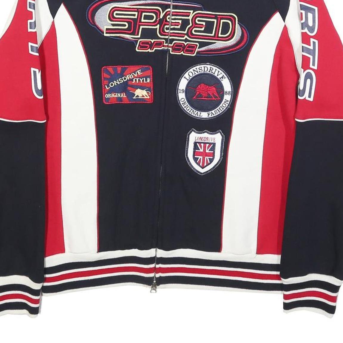 LONSDRIVE Mens Blue & Red Cotton Zip Jacket S Logo Patch Sports Racing Style
