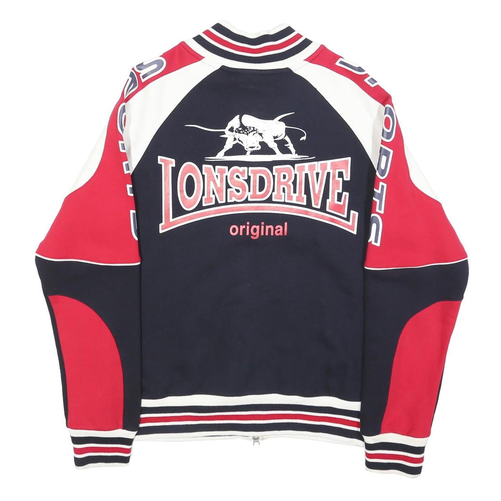 LONSDRIVE Mens Blue & Red Cotton Zip Jacket S Logo Patch Sports Racing Style